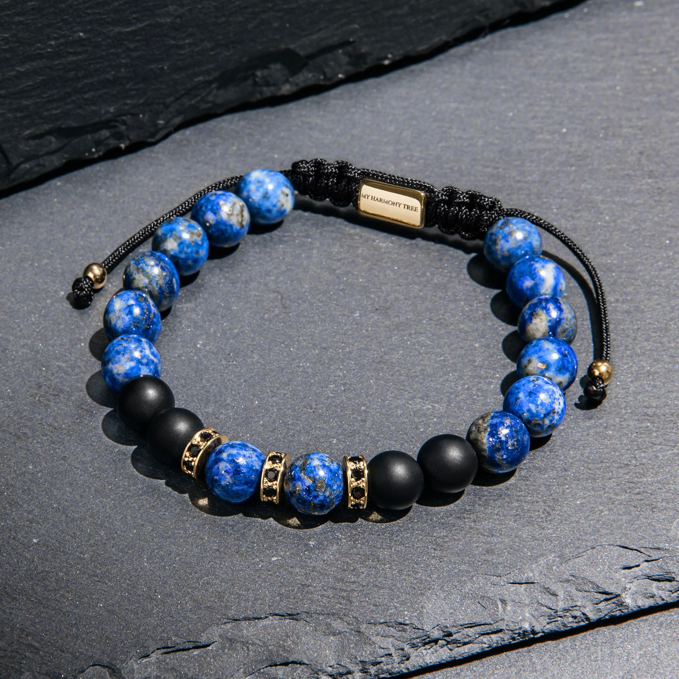 Lapis Lazuli & Black Onyx Gold Beads Bracelet - My Harmony Tree