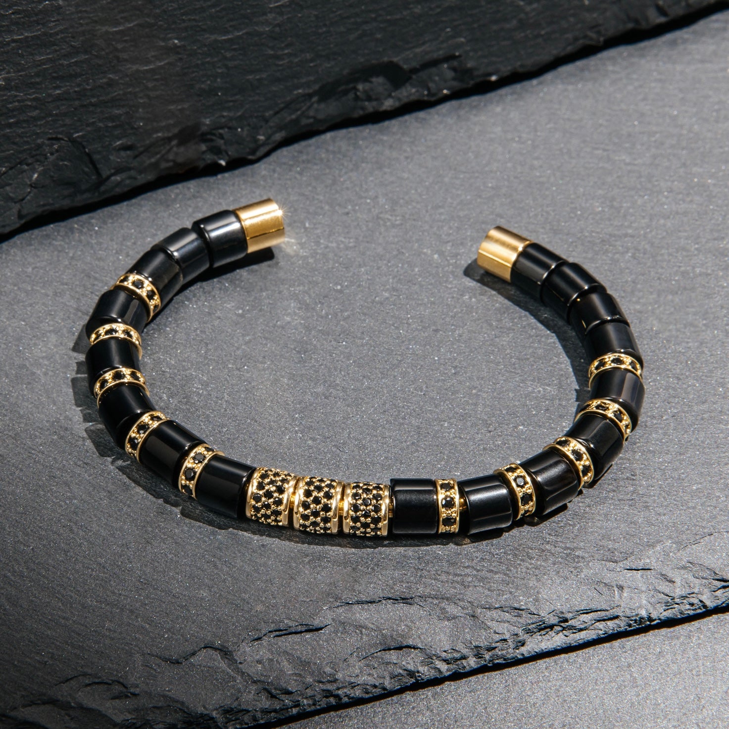 Black Onyx & Gold Beads Cuff Bracelet - My Harmony Tree