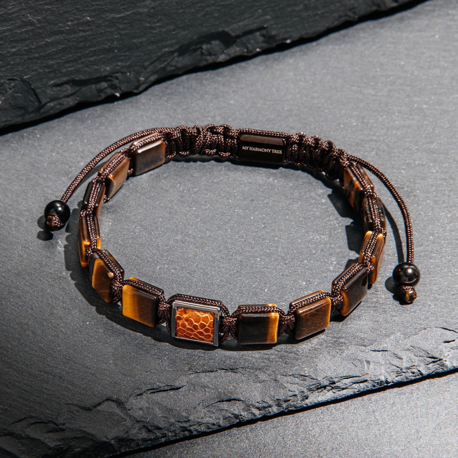 Tiger Eye Square Beads & Python Braided Bracelet - My Harmony Tree