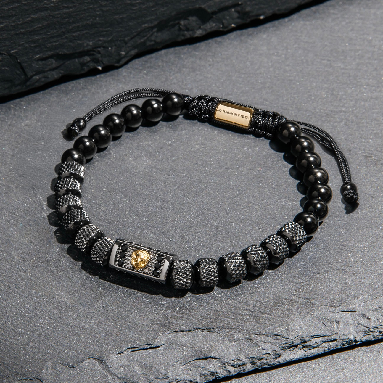 Gold Lion & Black Metal Beads Bracelet - My Harmony Tree