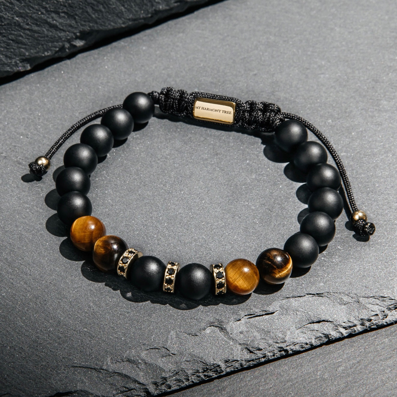 Black Onyx, Tiger Eye & Gold Beads Bracelet - My Harmony Tree