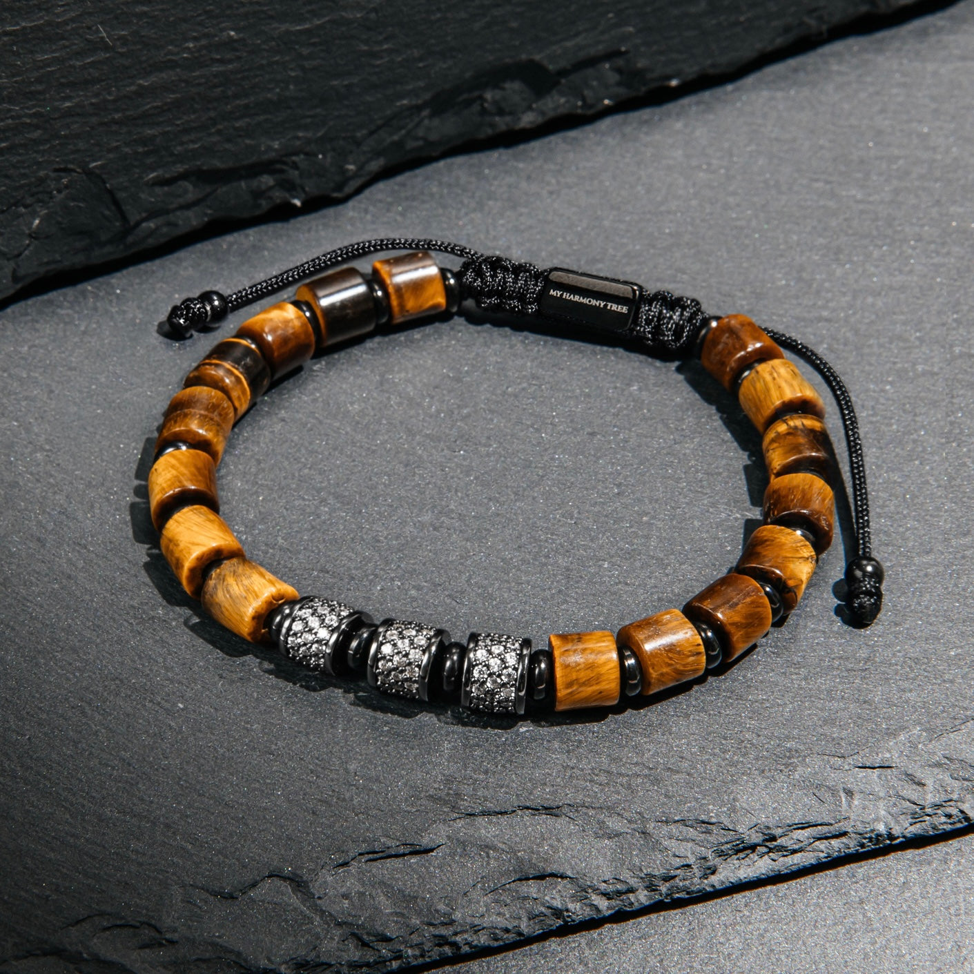 Tiger Eye & Black Beads Cylinder Bracelet - My Harmony Tree