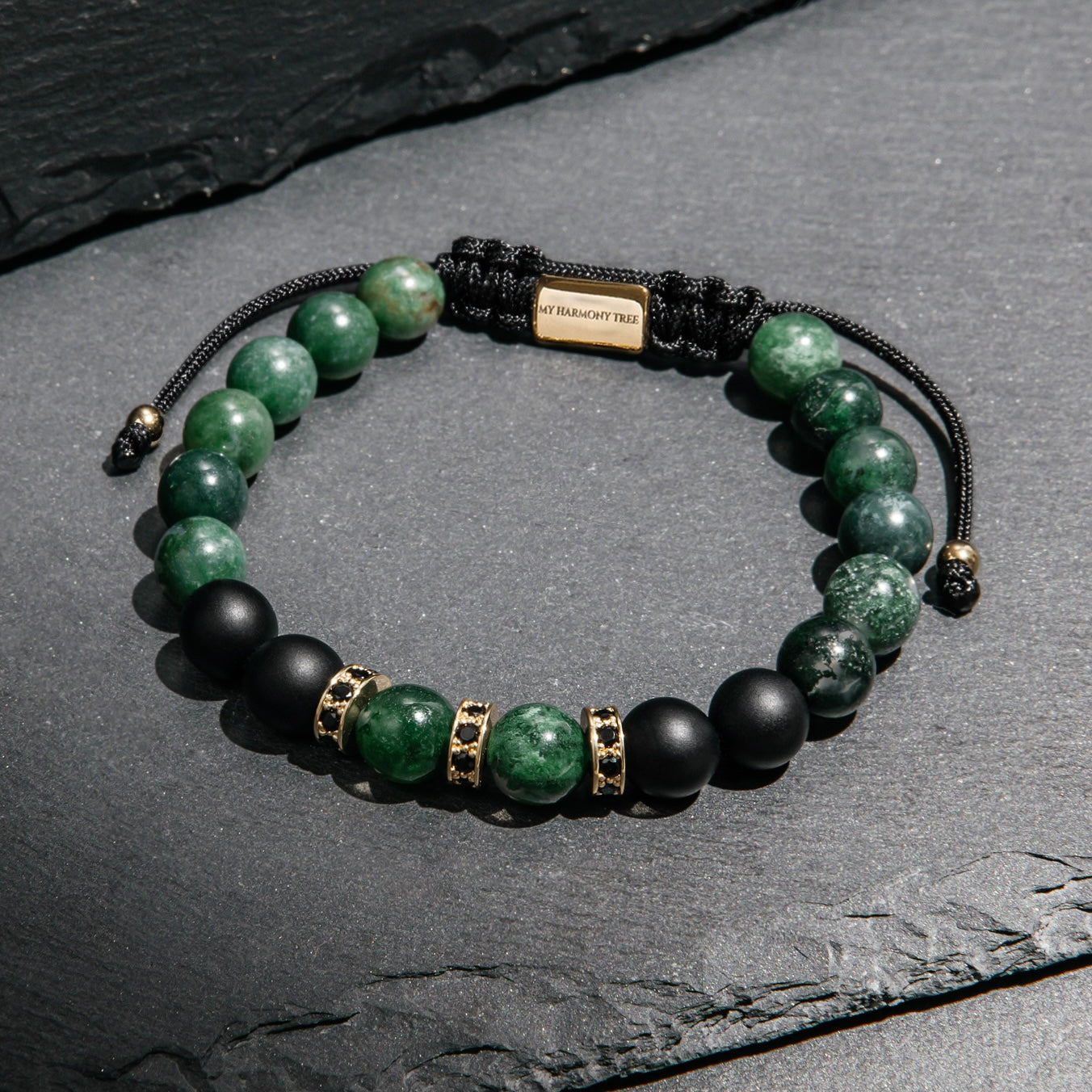Jade & Black Onyx Gold Beads Bracelet - My Harmony Tree