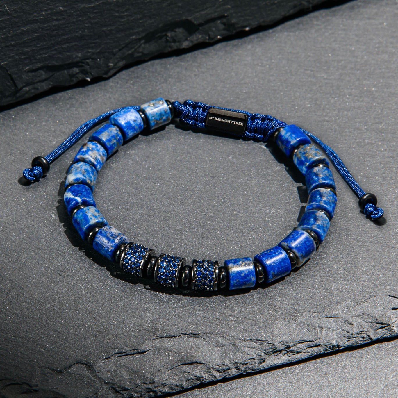 Blue Crystals Lapis Lazuli Cylinder Beads Bracelet - My Harmony Tree