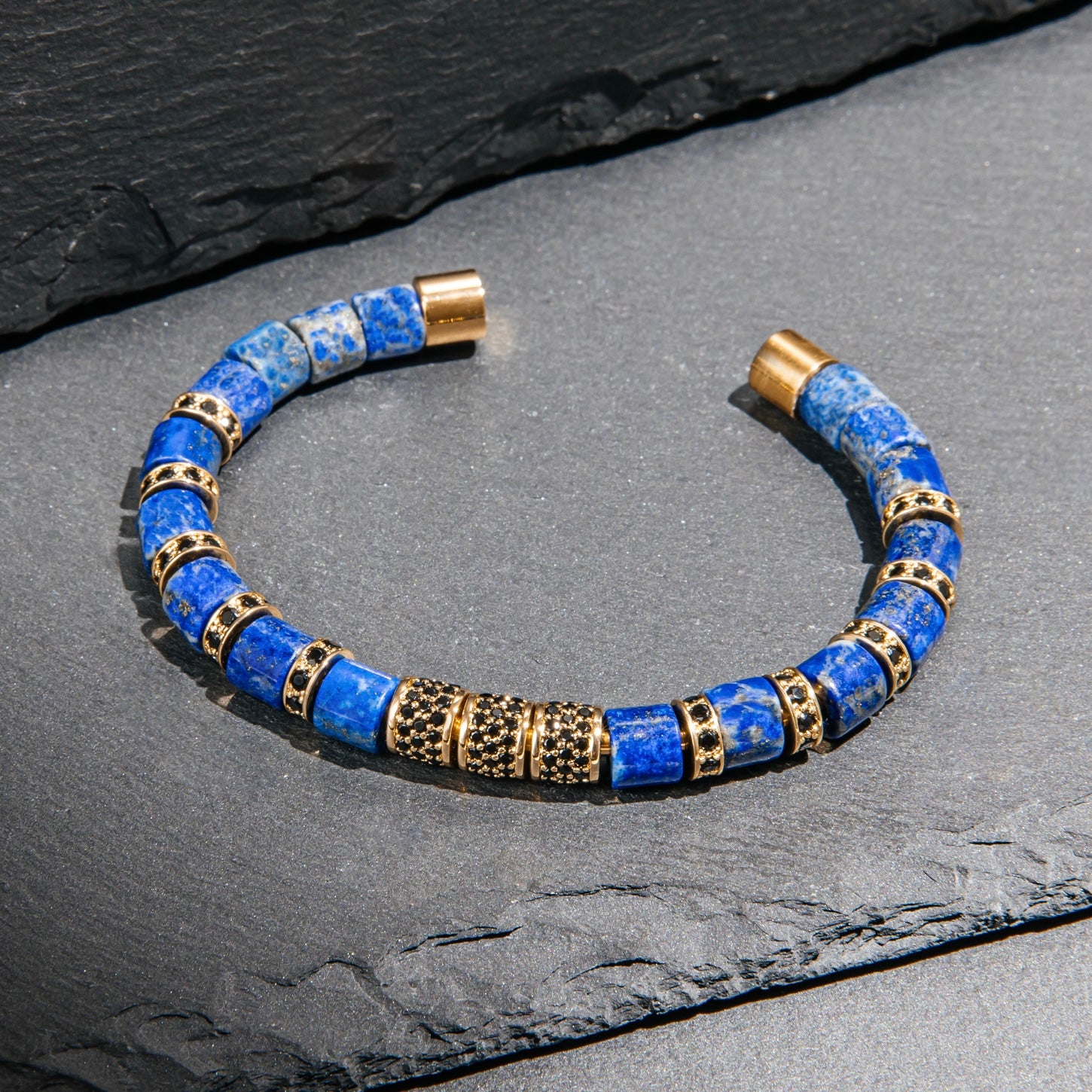 Lapis Lazuli & Gold Beads Cuff Bracelet - My Harmony Tree
