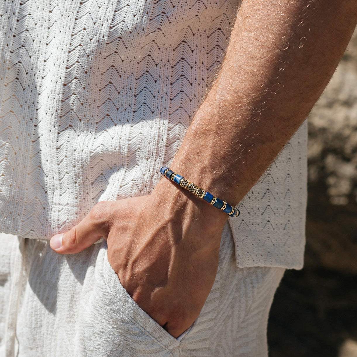 Lapis Lazuli & Gold Beads Cuff Bracelet - My Harmony Tree