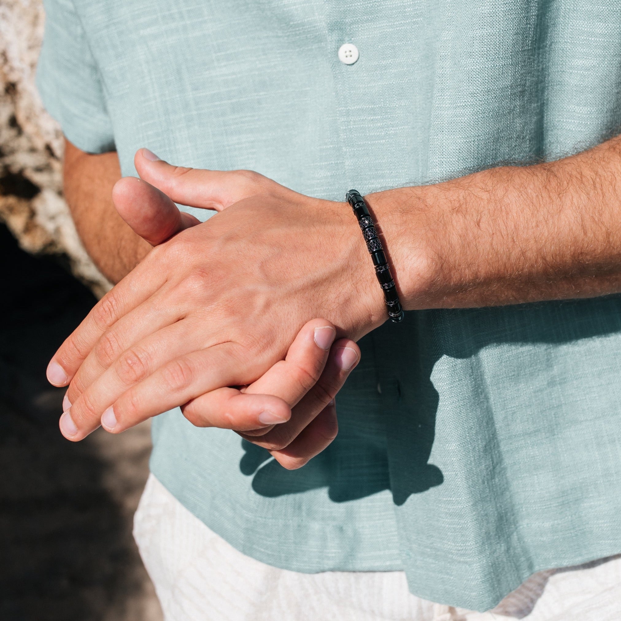Black Onyx & Black Beads Cuff Bracelet - My Harmony Tree