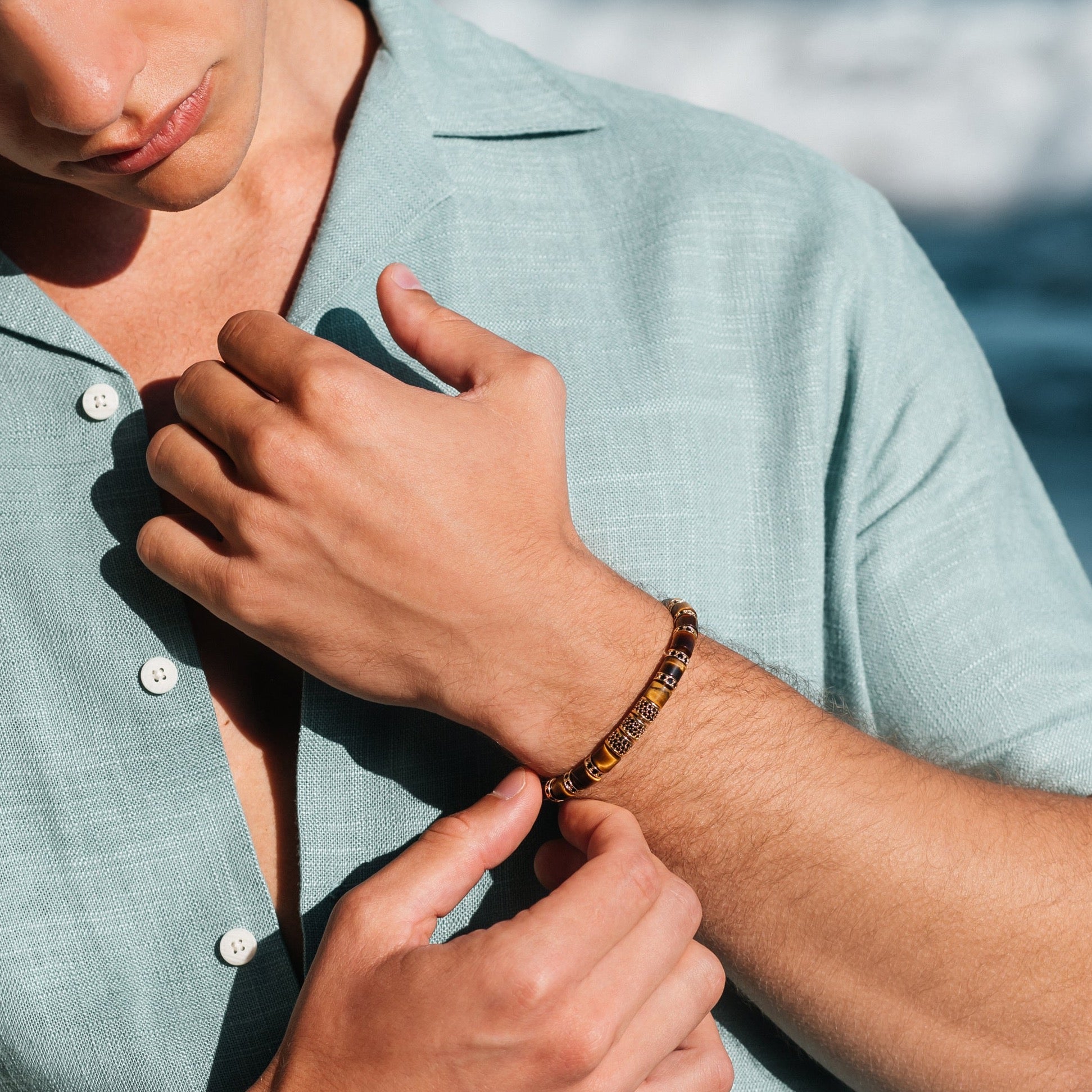 Tiger Eye & Gold Beads Cuff Bracelet - My Harmony Tree