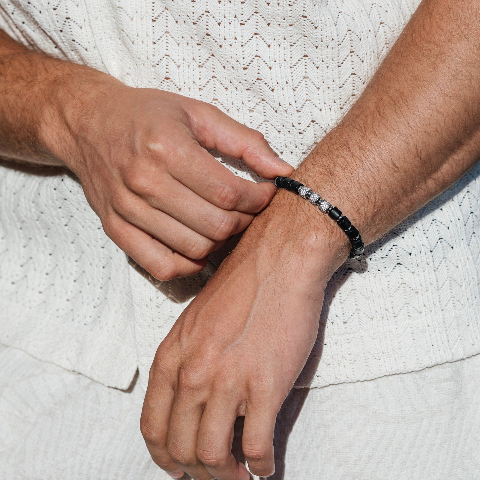 Black Onyx & Silver CZ Beads Bracelet - My Harmony Tree