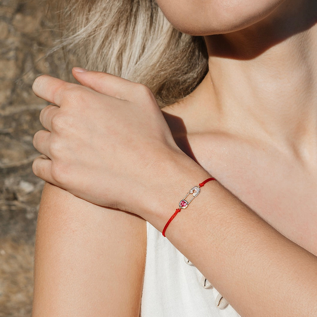 Safety Pin Heart Red String Protection Bracelet - My Harmony Tree