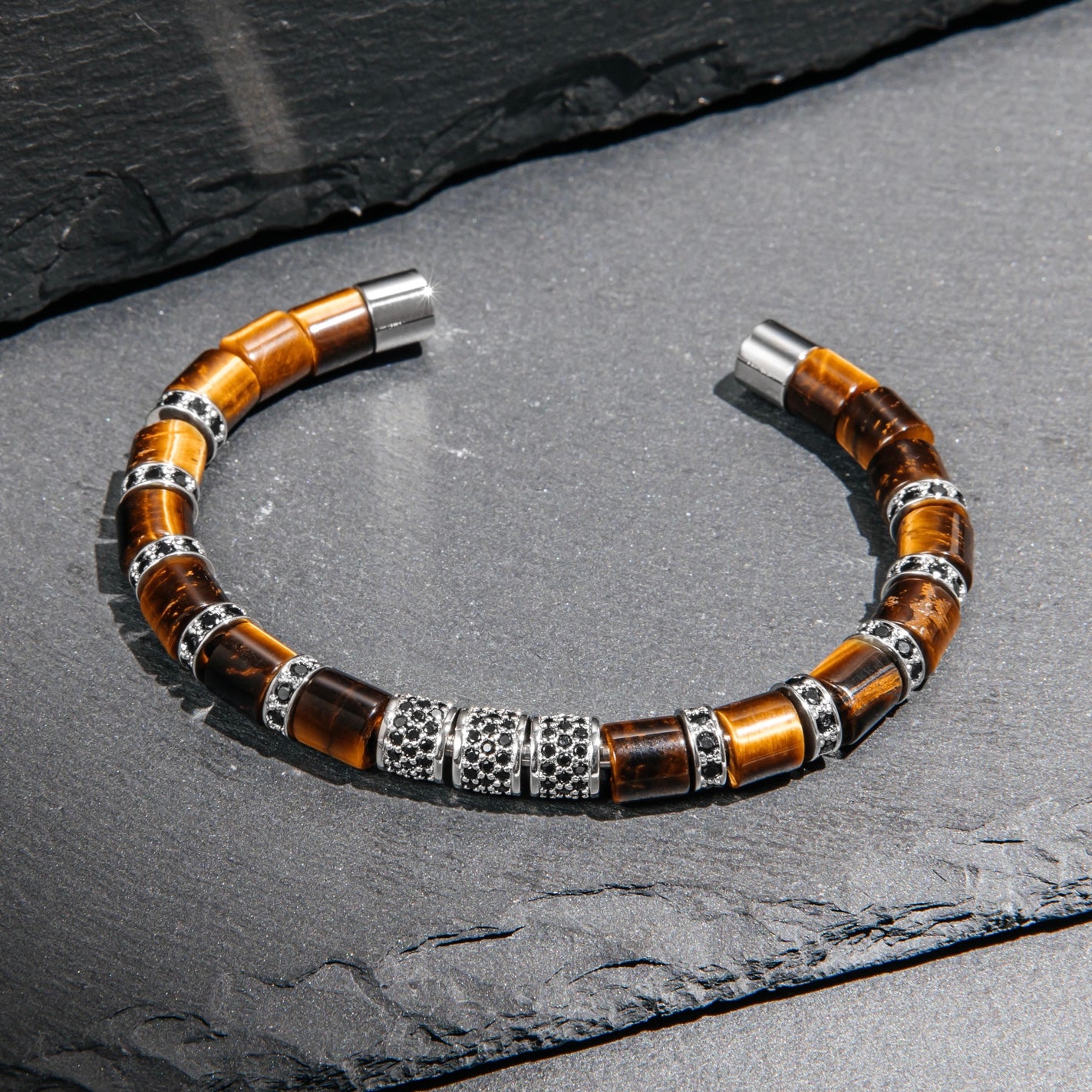 Tiger Eye & Silver Beads Cuff Bracelet - My Harmony Tree