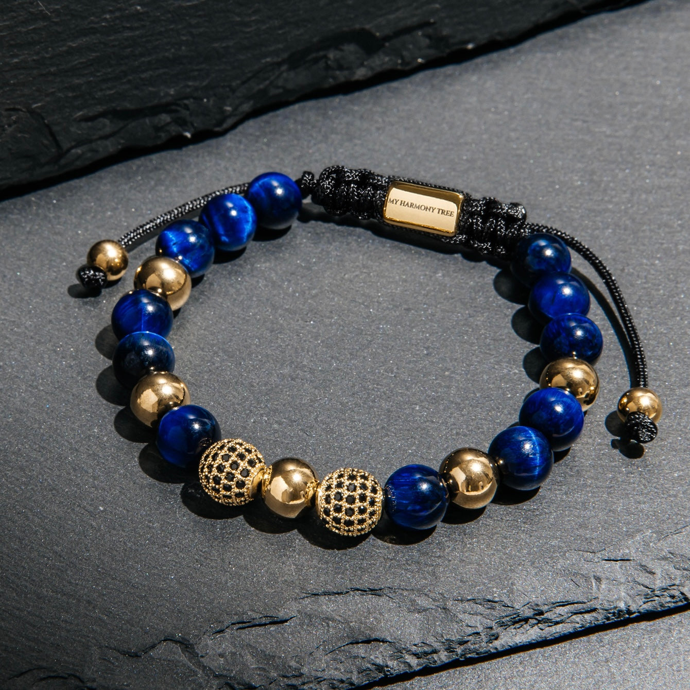 Blue Tiger Eye & CZ Gold Beads Bracelet - My Harmony Tree