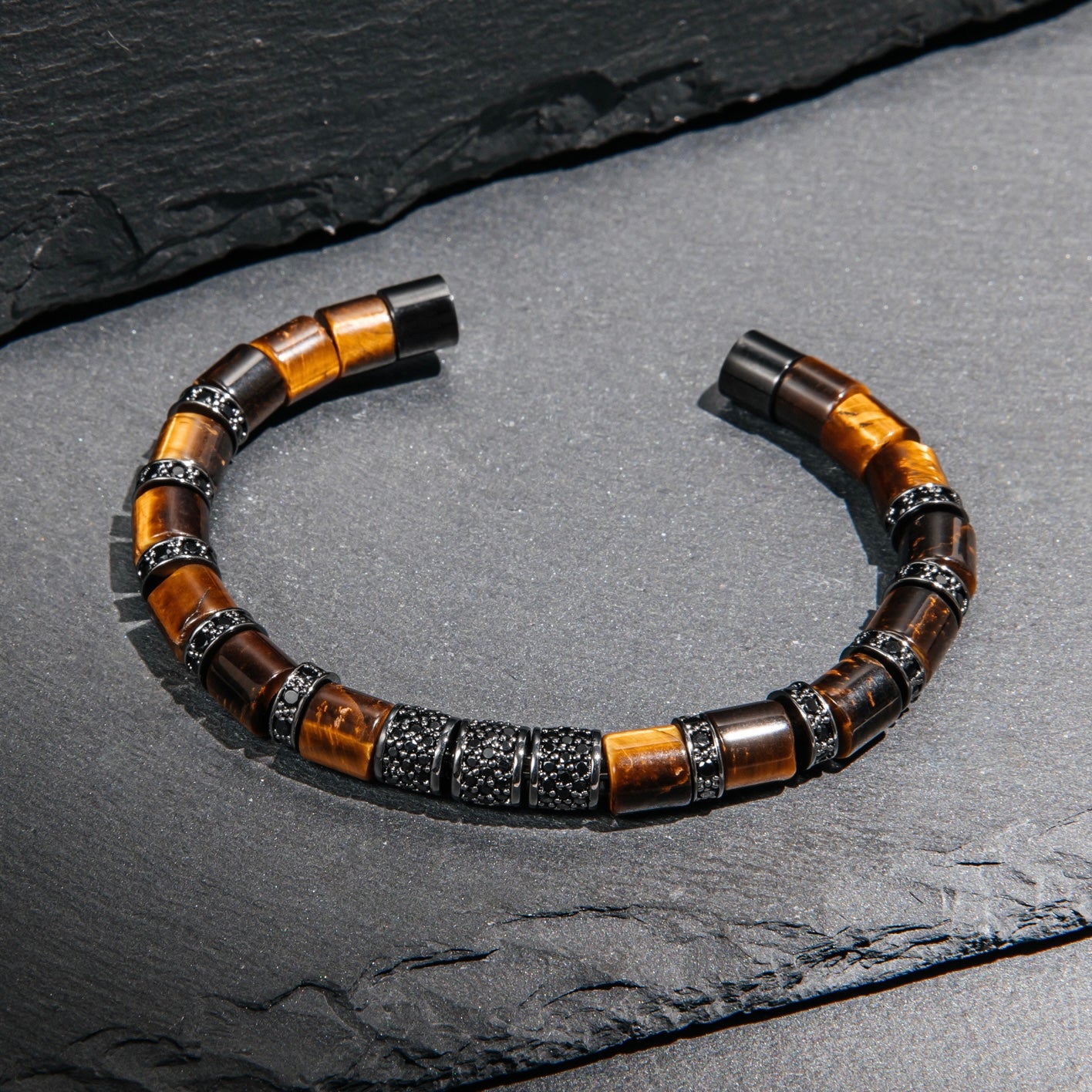 Tiger Eye & Black Beads Cuff Bracelet - My Harmony Tree