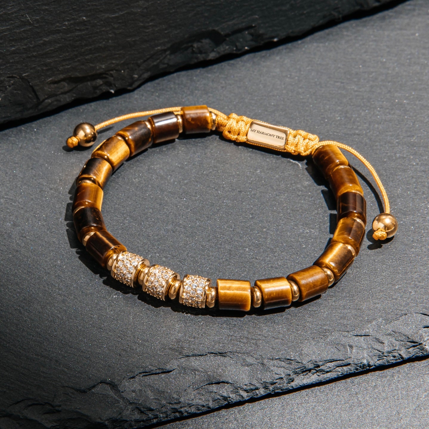 Tiger Eye & Gold Beads Cylinder Bracelet - My Harmony Tree