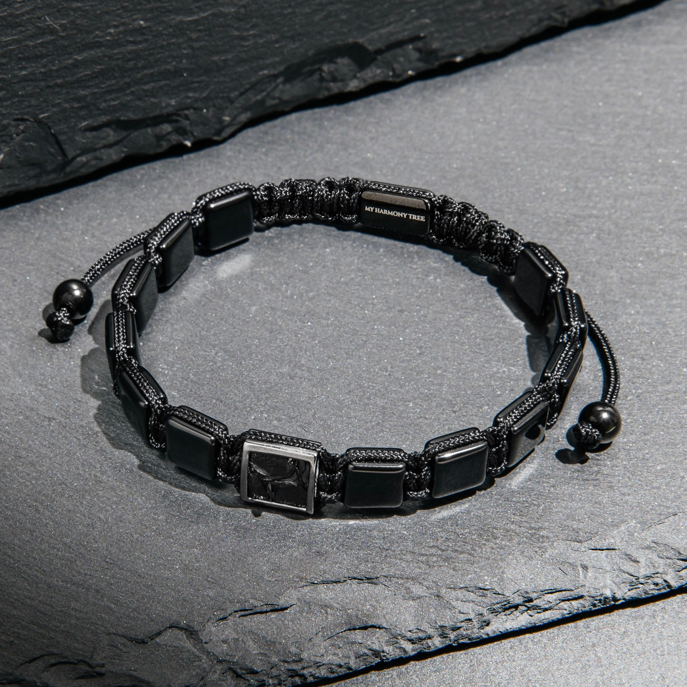Black Onyx Square Beads & Python Braided Bracelet - My Harmony Tree