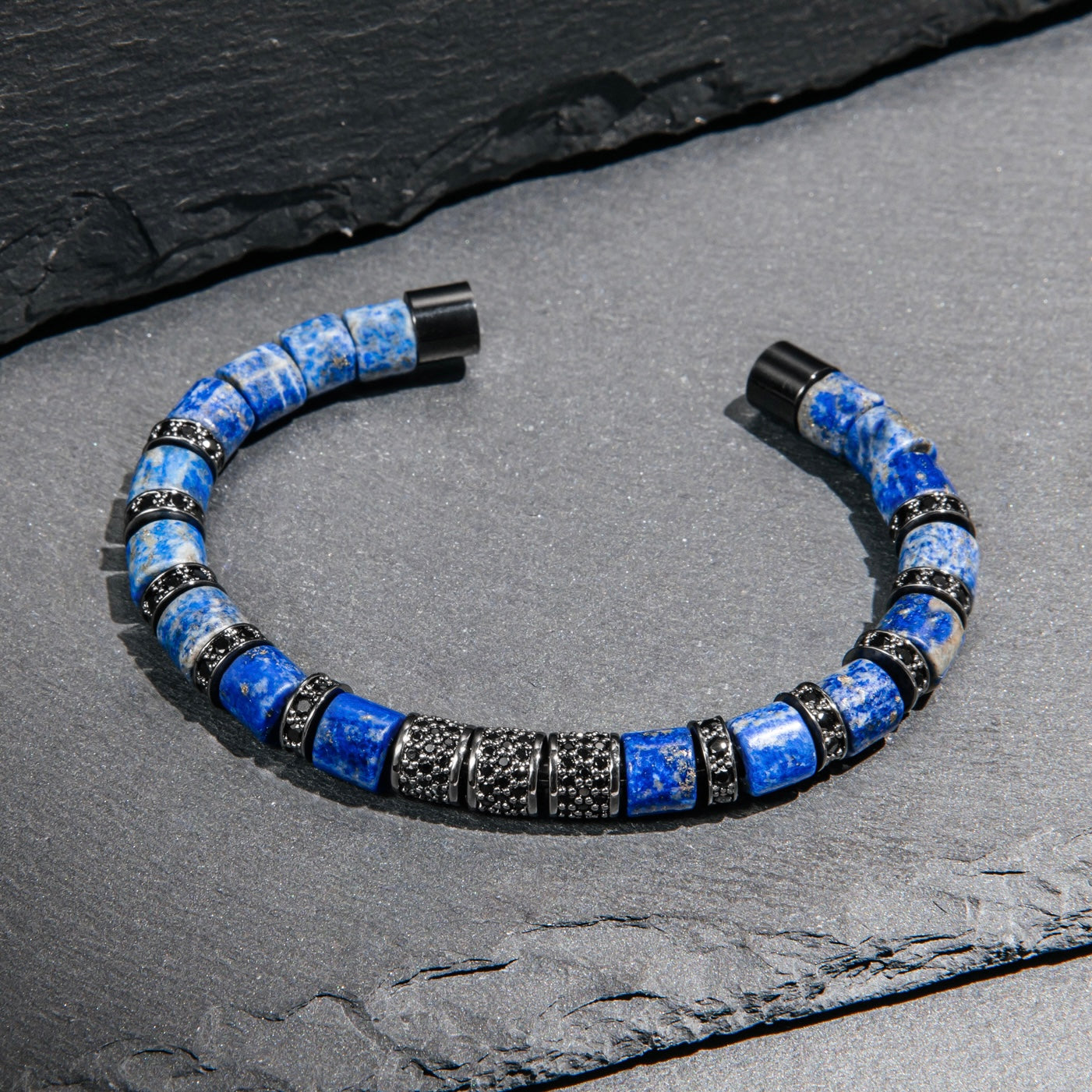 Lapis Lazuli & Black Crystals Cuff Bracelet - My Harmony Tree