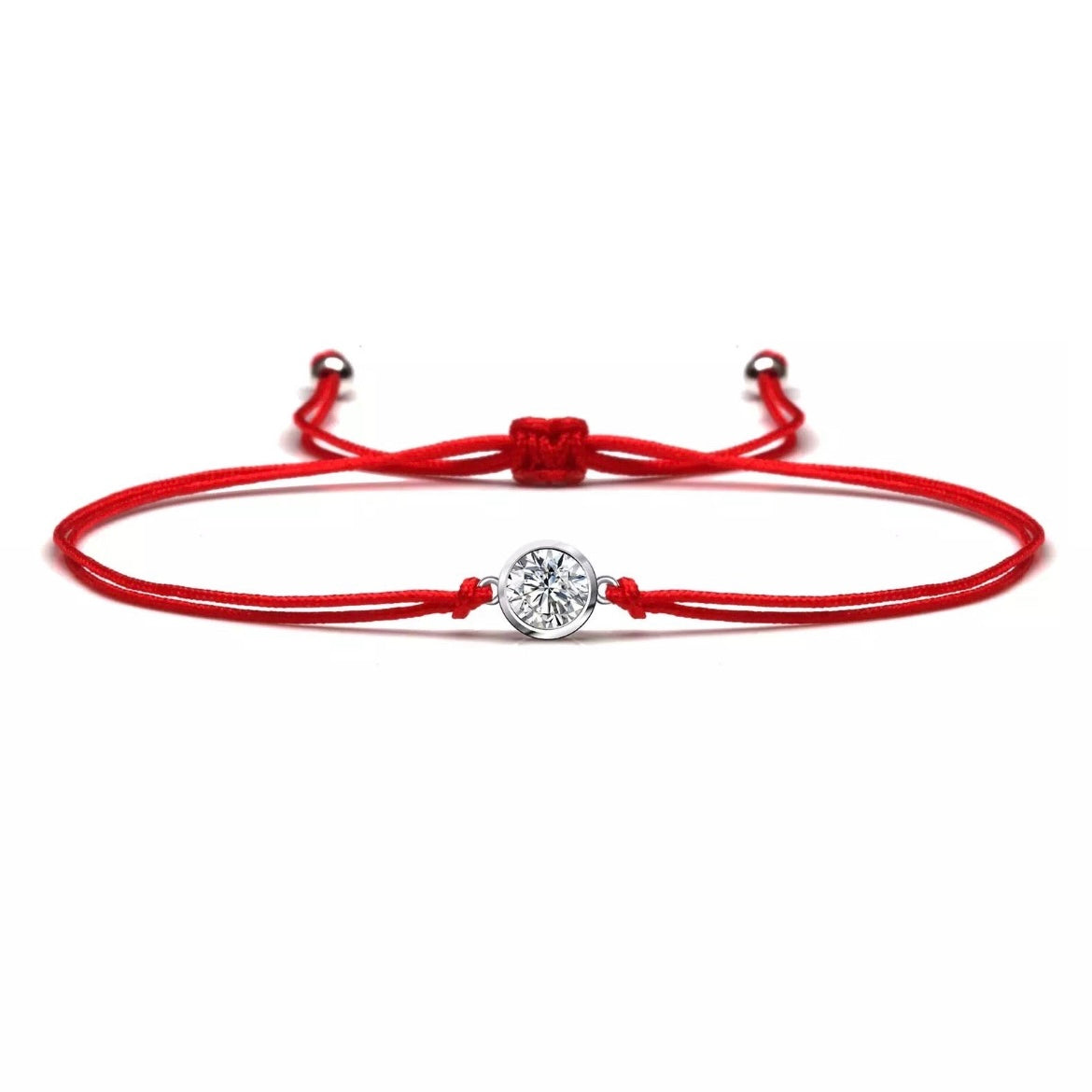 Little CZ Stone Silver Red String Protection Bracelet - My Harmony Tree