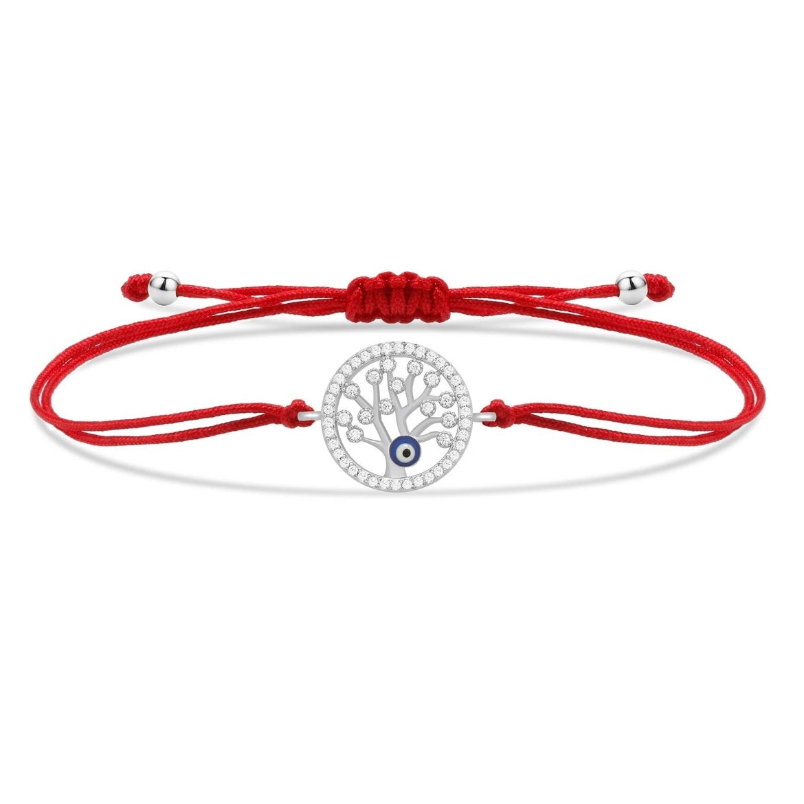 Silver Tree of Life & Evil Eye Charm Red String Protection Bracelet - My Harmony Tree