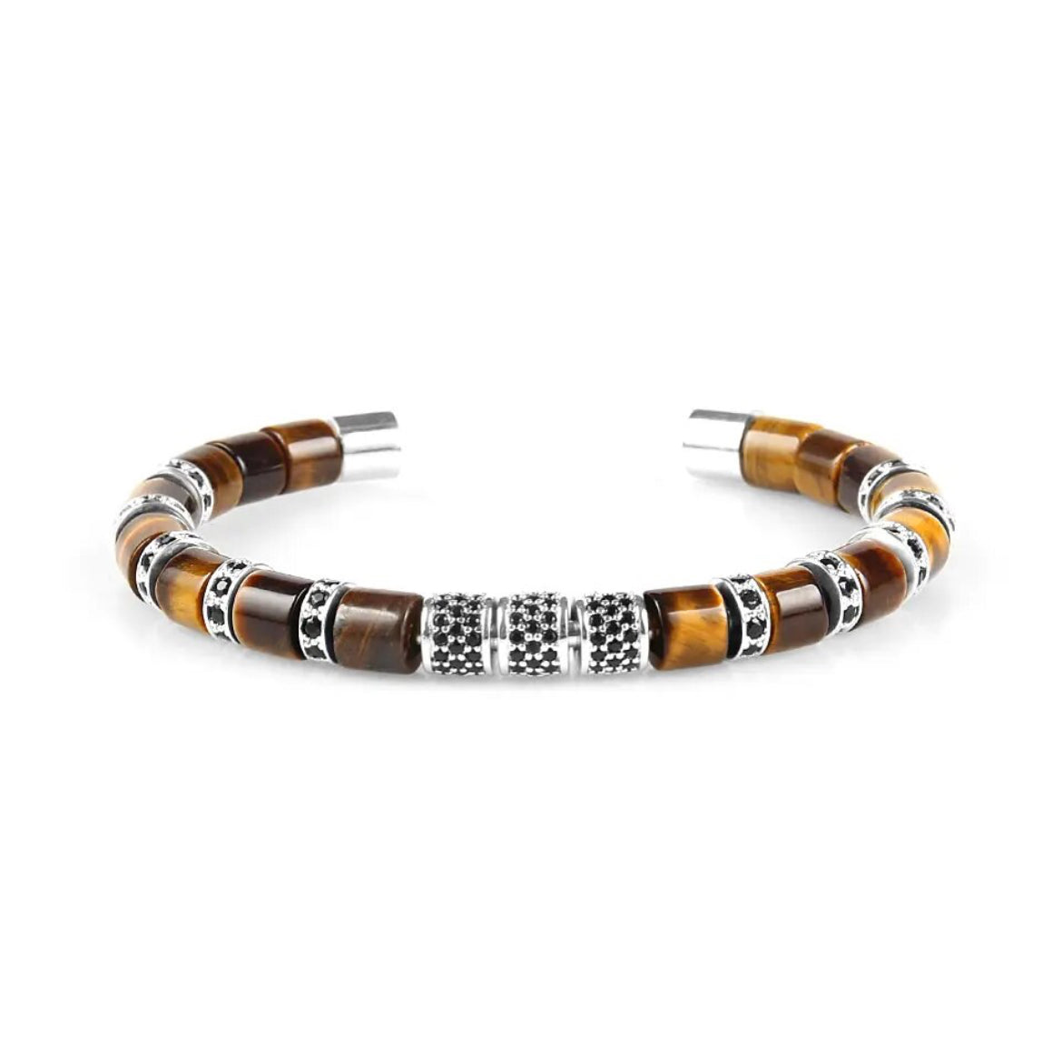 Tiger Eye & Silver Beads Cuff Bracelet - My Harmony Tree