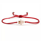CZ Stones Rose Gold Hamsa Heart Charm Red String Protection Bracelet - My Harmony Tree