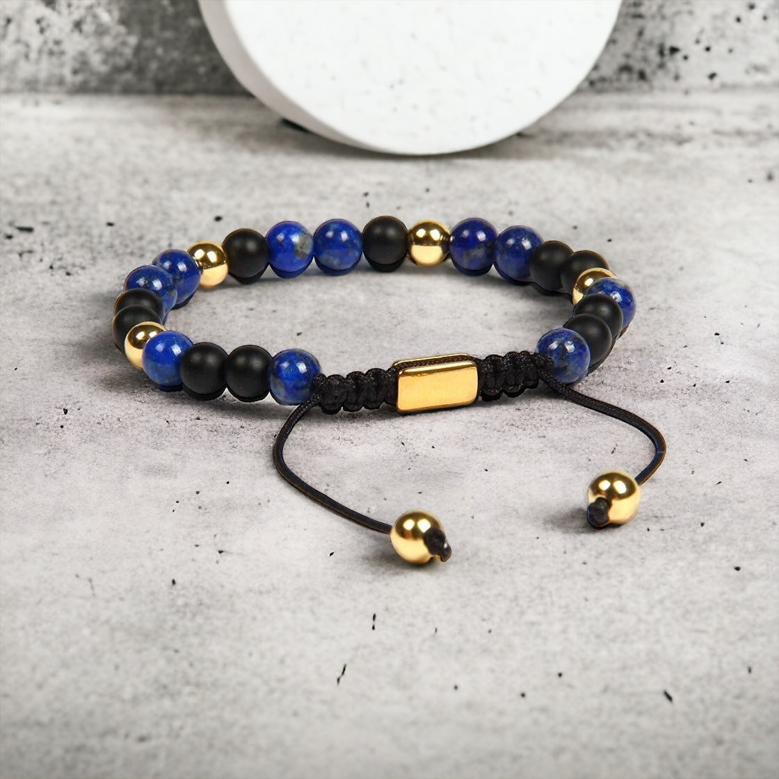 Black Onyx, Lapis Lazuli & Gold Beads Macrame Bracelet - My Harmony Tree