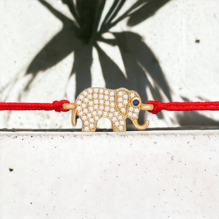 Gold Elephant Charm Red String Protection Bracelet - My Harmony Tree