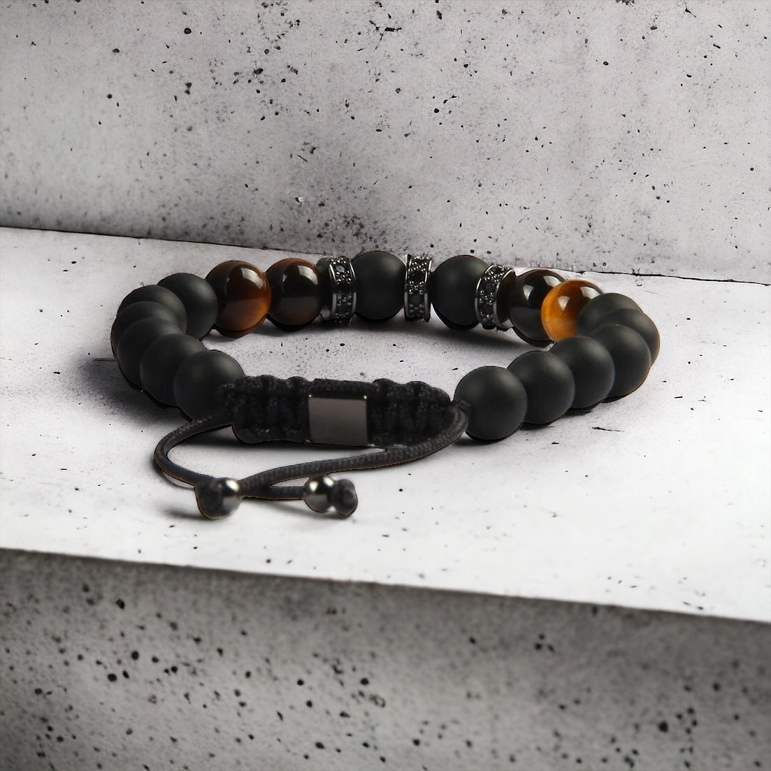 CZ Black Onyx & Tiger Eye Beads Bracelet - My Harmony Tree
