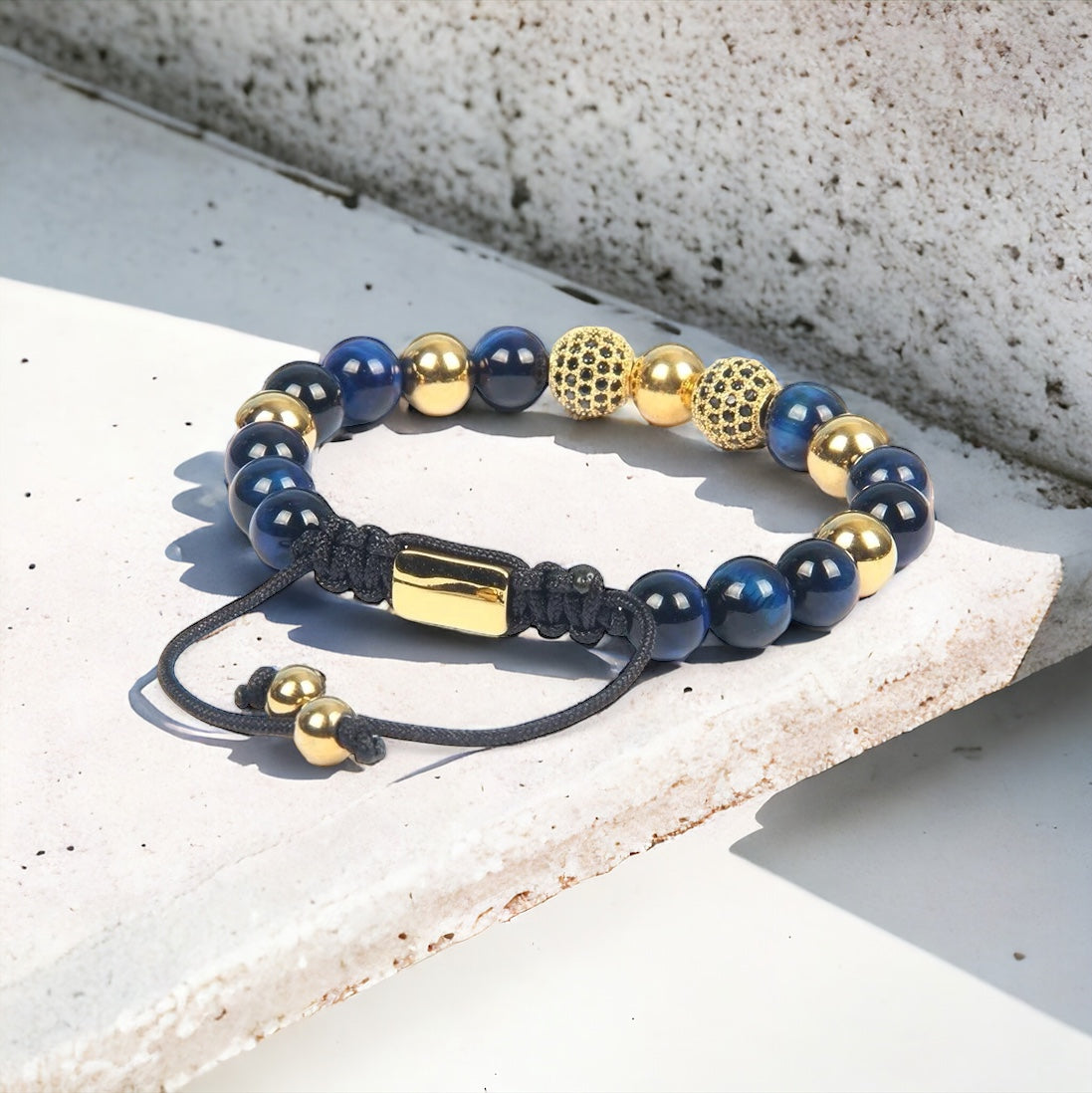 Blue Tiger Eye & CZ Gold Beads Bracelet - My Harmony Tree