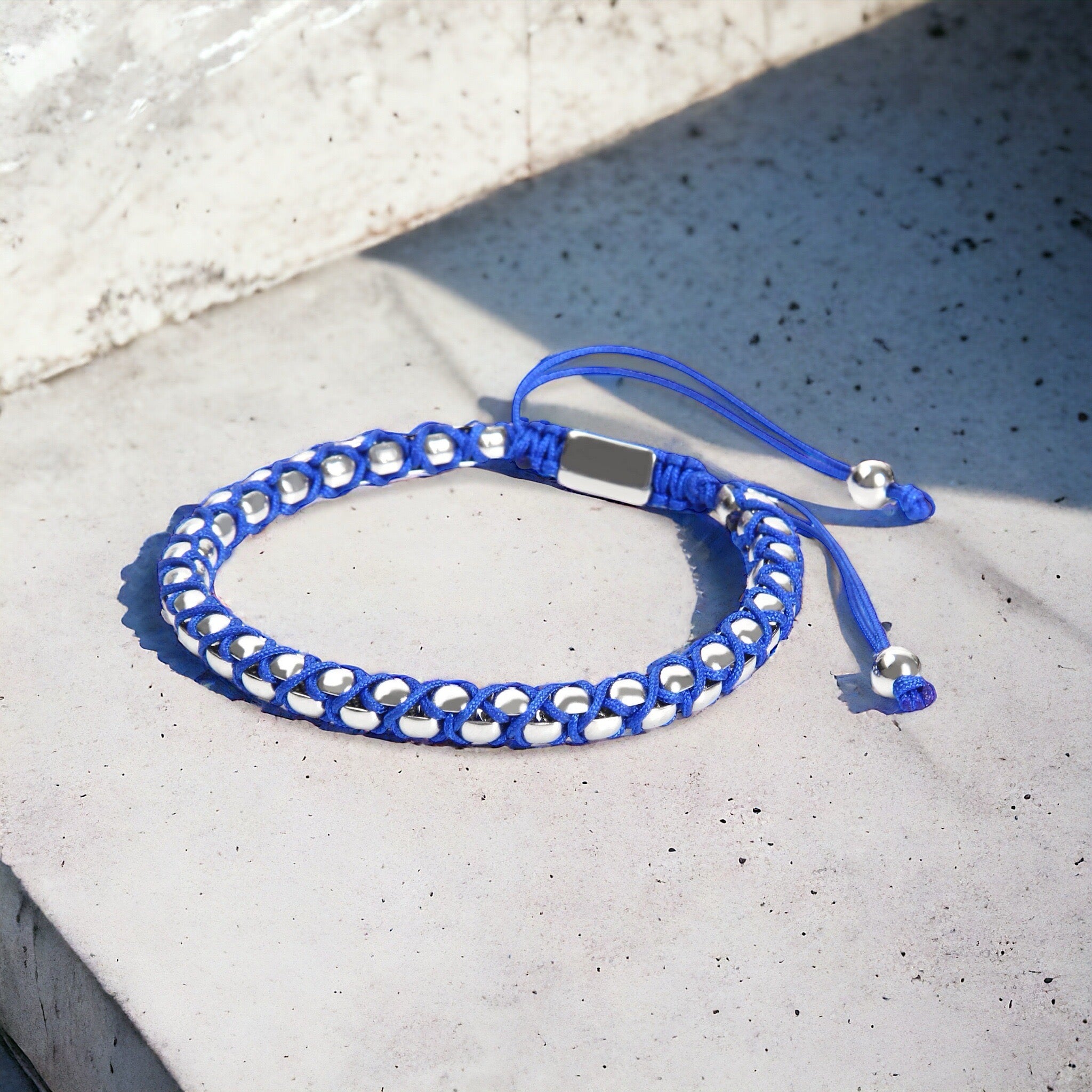 Silver Chain & Blue String Braided Bracelet - My Harmony Tree