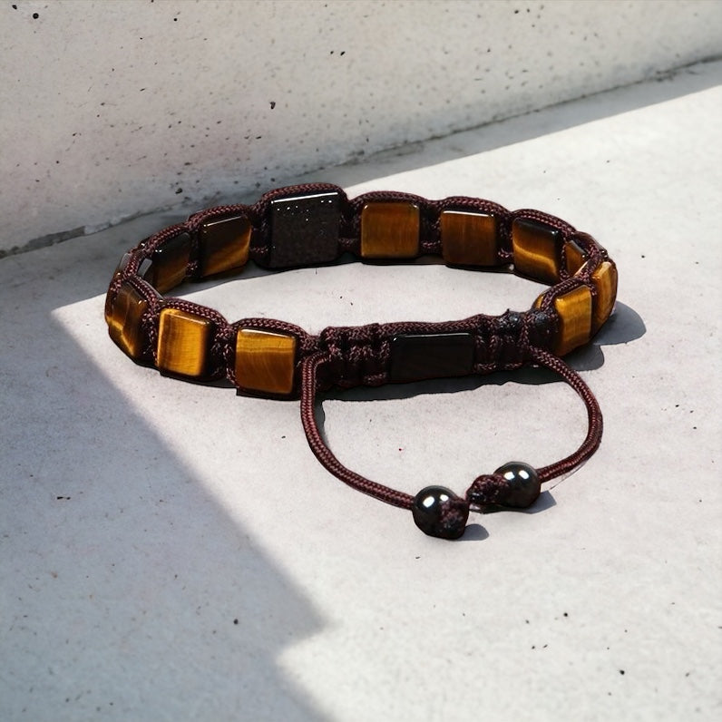 Tiger Eye Square Beads & Python Braided Bracelet - My Harmony Tree