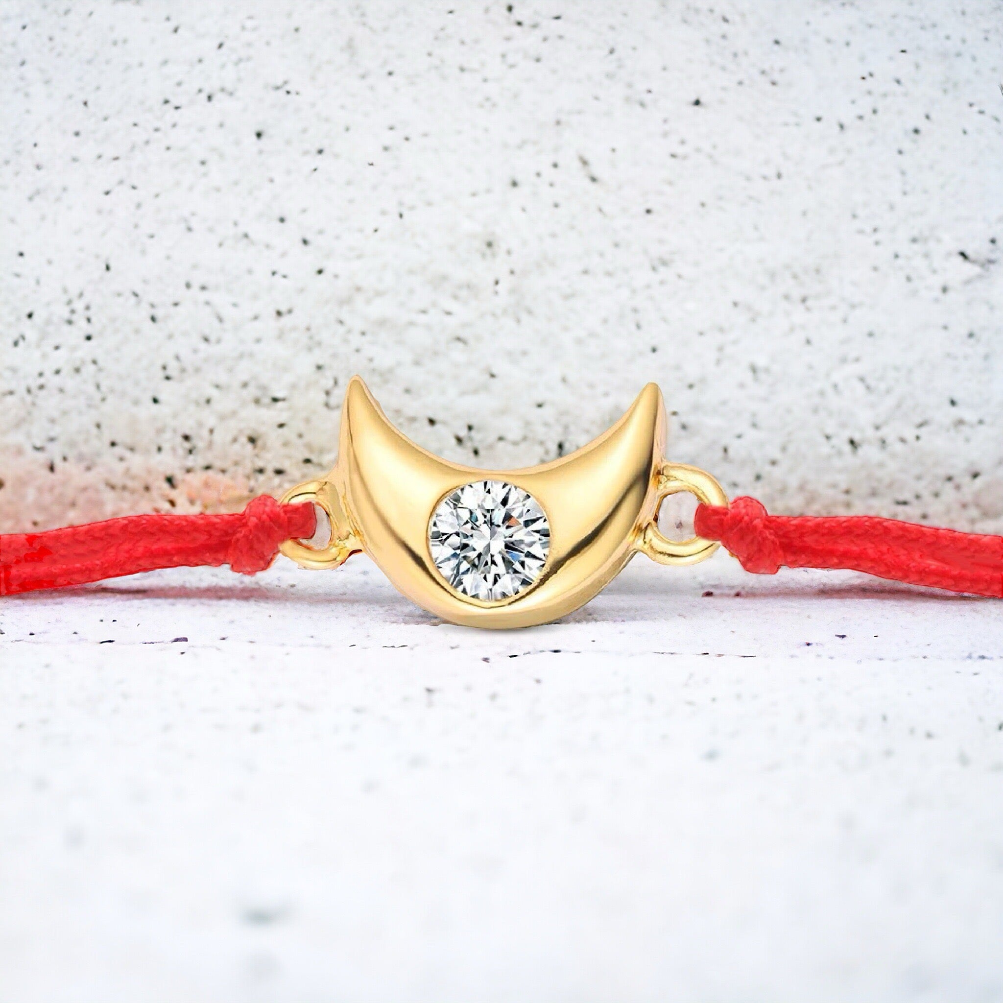 Little Gold Moon Charm Red String Protection Bracelet - My Harmony Tree