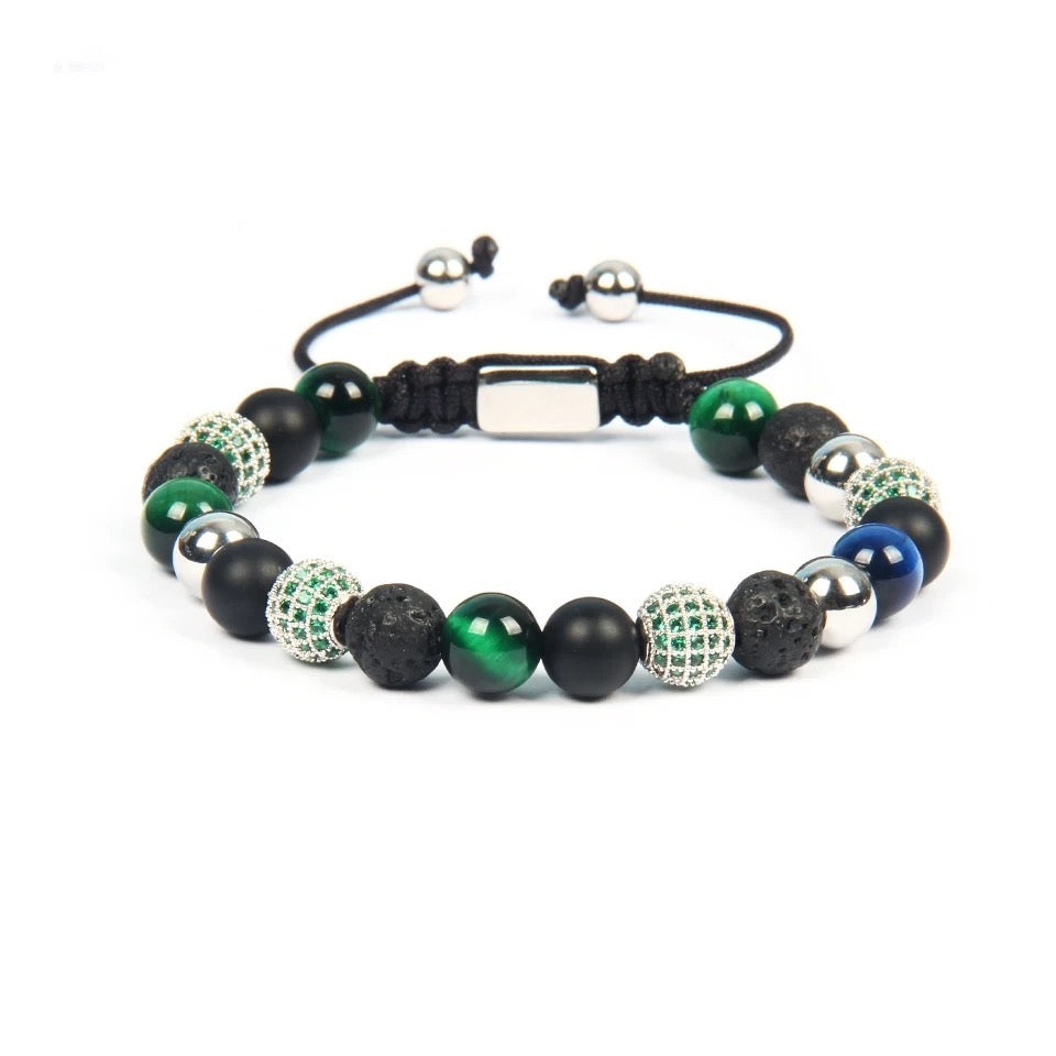 Black Onyx, Green Tiger Eye & Lava Beads Bracelet - My Harmony Tree