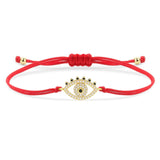 Gold Evil Eye Charm & Crystals Red String Protection Bracelet - My Harmony Tree