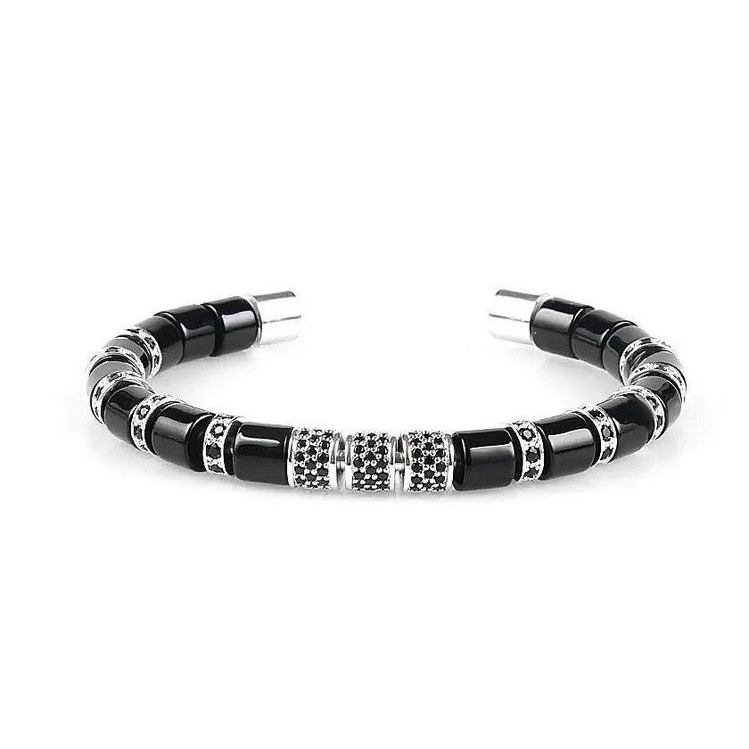Black Onyx & Silver Beads Cuff Bracelet - My Harmony Tree