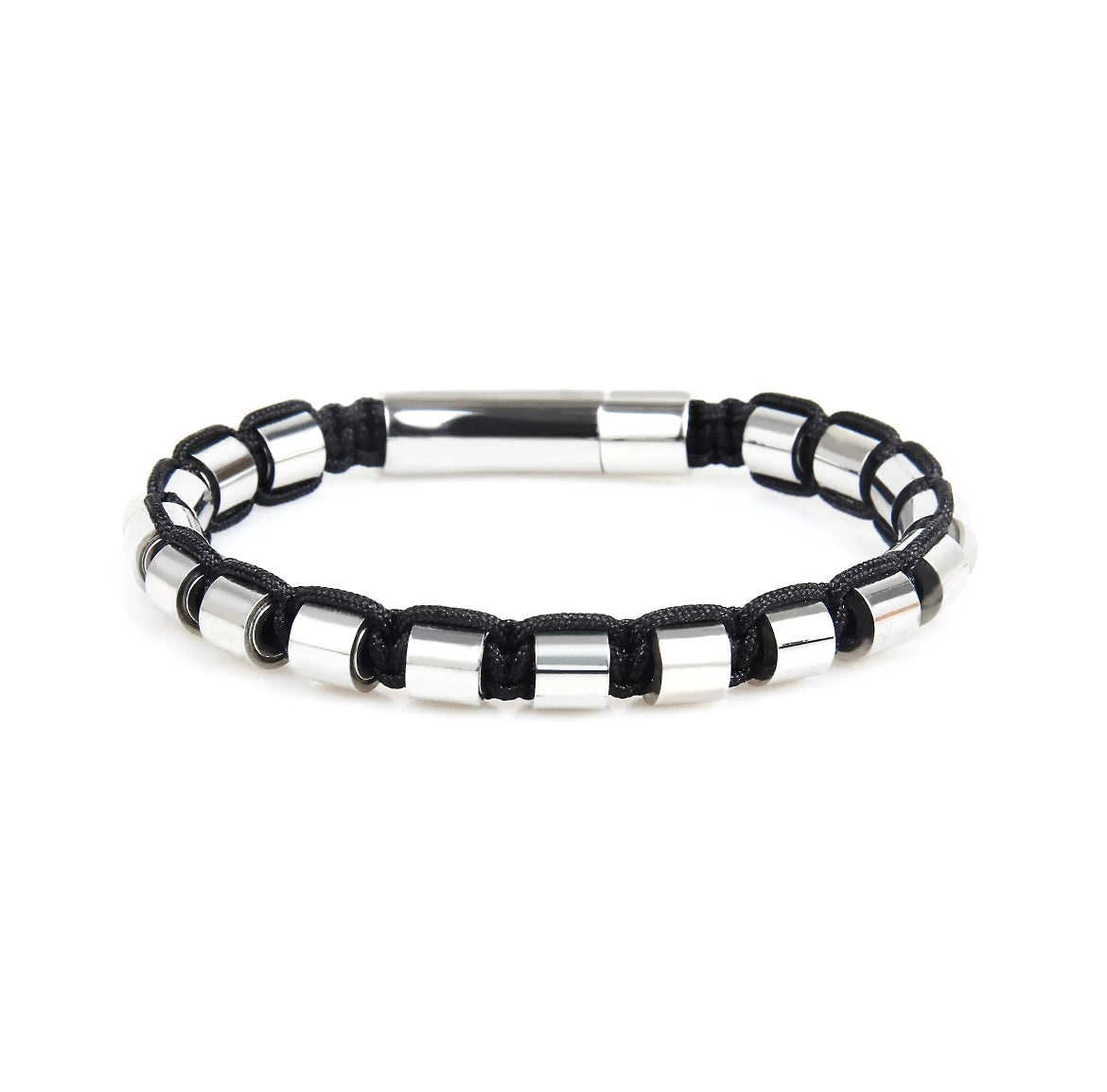 Silver Metal Beads & Black String Braided Bracelet - My Harmony Tree