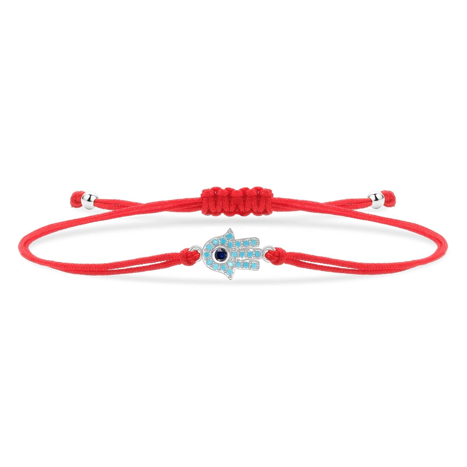 Turquoise Silver Hamsa Red String Protection Bracelet - My Harmony Tree