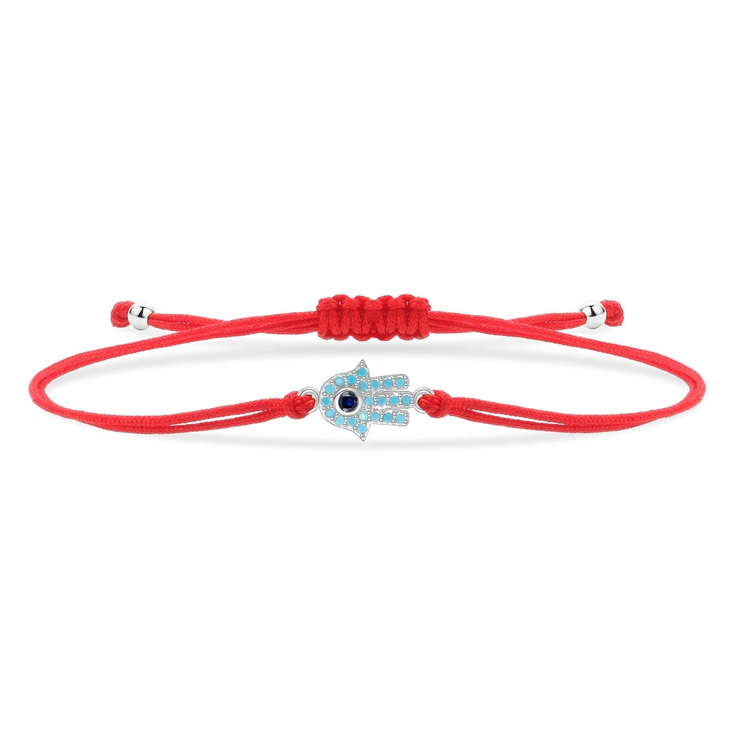 Turquoise Silver Hamsa Red String Protection Bracelet - My Harmony Tree