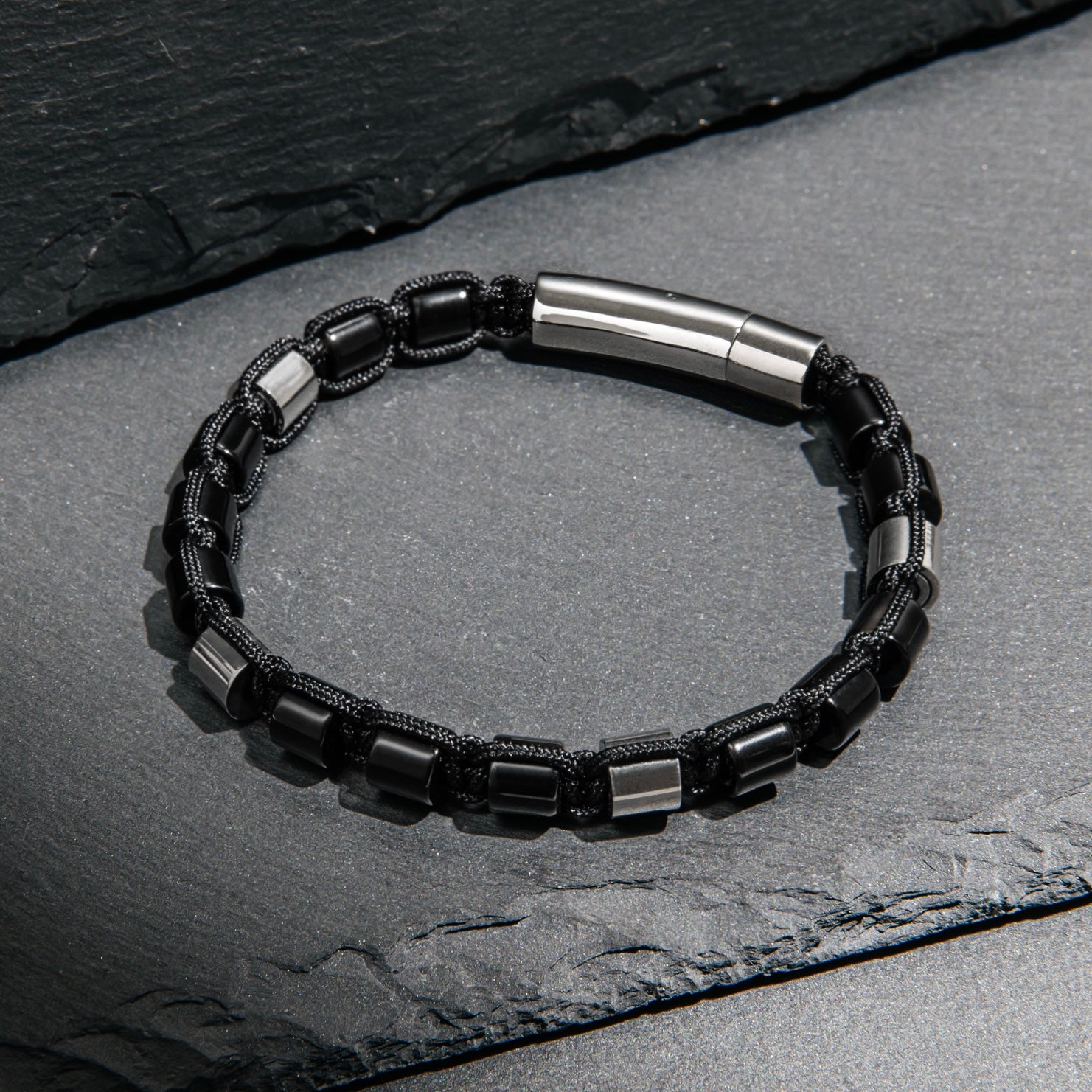 Black Onyx & Silver Beads Bracelet - My Harmony Tree
