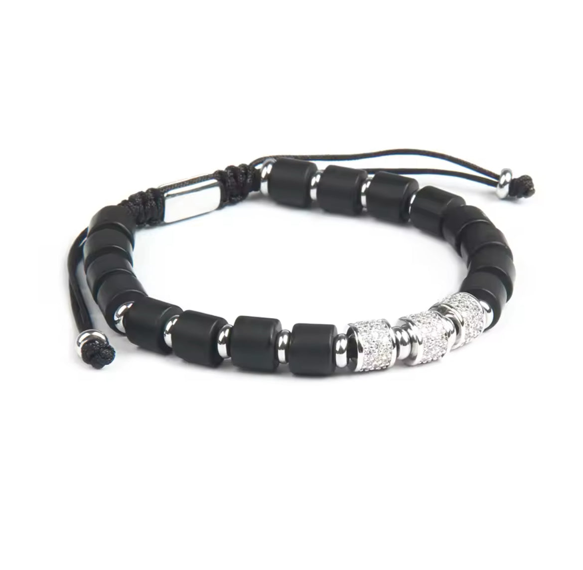 Black Onyx & Silver Cylinder Beads Bracelet - My Harmony Tree