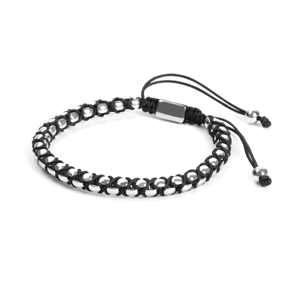 Silver Chain & Black String Braided Bracelet - My Harmony Tree