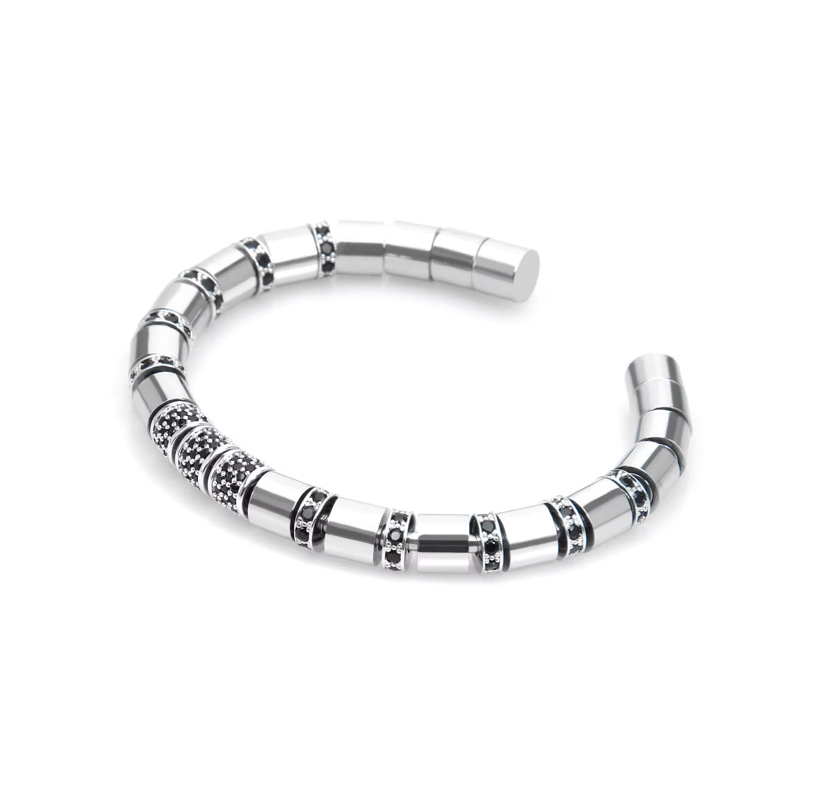 Silver Beads & Black Crystals Cuff Bracelet - My Harmony Tree