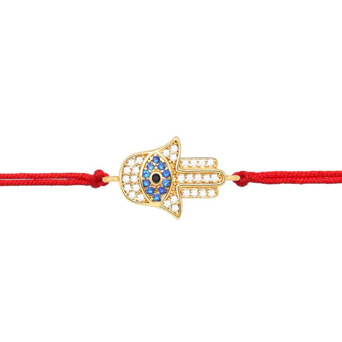 Gold Hamsa Evil Eye Red String Protection Bracelet - My Harmony Tree