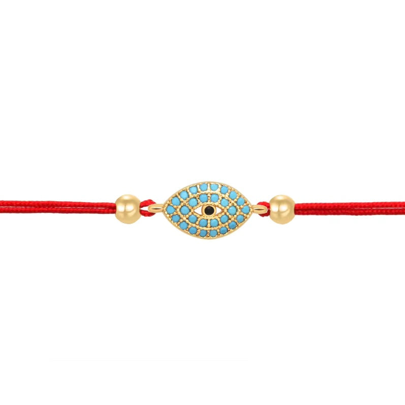 Turquoise Gold Evil Eye Charm Red String Protection Bracelet - My Harmony Tree