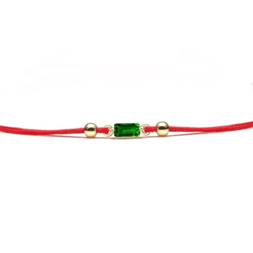 Green CZ Stone Gold Red String Protection Bracelet - My Harmony Tree