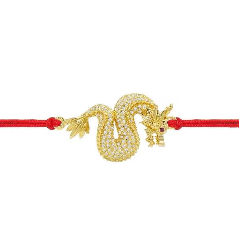 Gold Dragon Charm Red String Protection Bracelet - My Harmony Tree