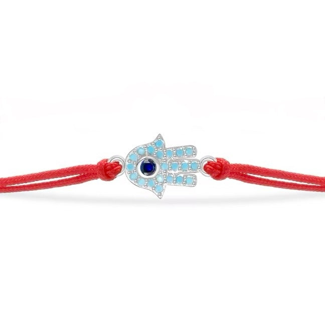 Turquoise Silver Hamsa Red String Protection Bracelet - My Harmony Tree