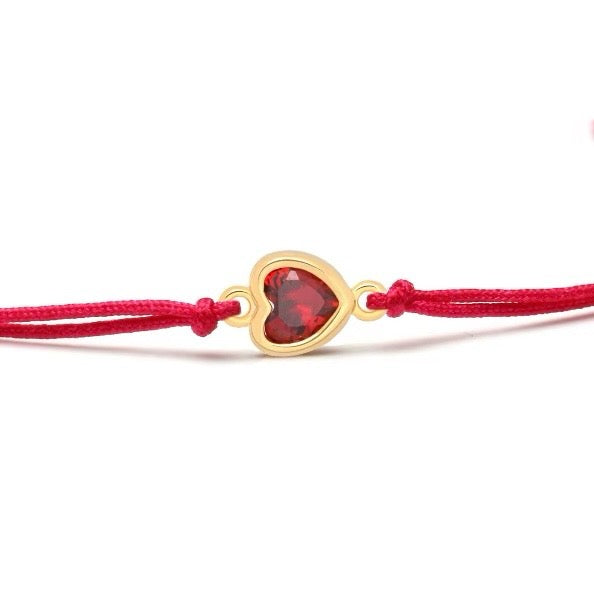 Gold Red Stone Heart Charm Red String Protection Bracelet - My Harmony Tree