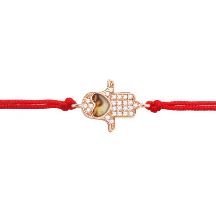 CZ Stones Rose Gold Hamsa Heart Charm Red String Protection Bracelet - My Harmony Tree