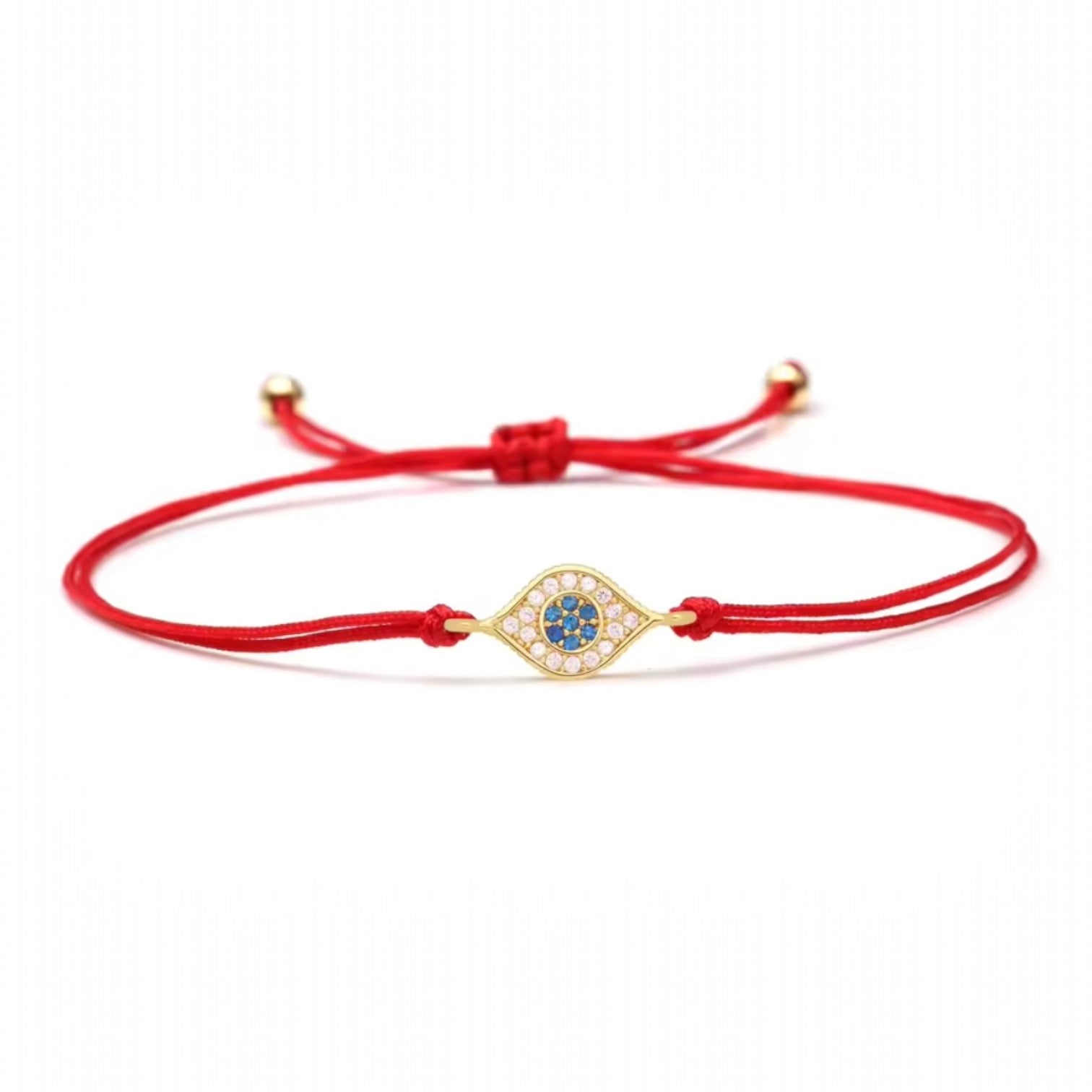 Blue CZ Stones Gold Evil Eye Charm Red String Protection Bracelet - My Harmony Tree