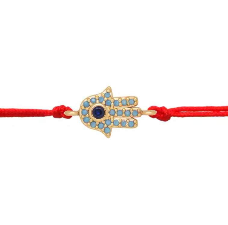 Turquoise Gold Hamsa Charm Red String Protection Bracelet - My Harmony Tree